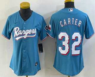 Womens Texas Rangers #32 Evan Carter Light Blue Team Logo Cool Base Jersey->mlb womens jerseys->MLB Jersey